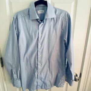 Eton Dress Shirt Mens 15.5 39 Slim Blue Micro Dot Long Sleeve Spread Collar